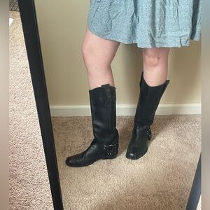 Black Leather Moto Boots